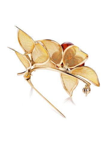 Gold Plated Brooch With Bright Cognac Amber The Beoluna, image , picture 4