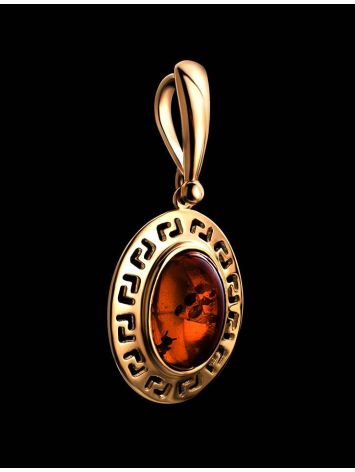 Oval Gold-Plated Pendant With Cognac Amber The Ellas, image , picture 2