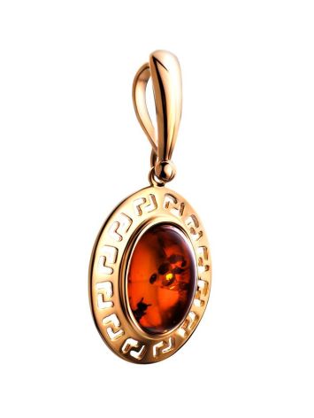 Oval Gold-Plated Pendant With Cognac Amber The Ellas, image , picture 3