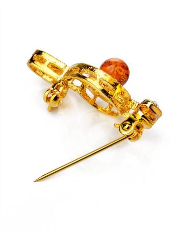 Designer Gold Plated Brooch With Amber And Crystals, image , picture 3