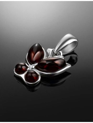 Silver Butterfly Pendant With Cherry Amber The April, image , picture 2