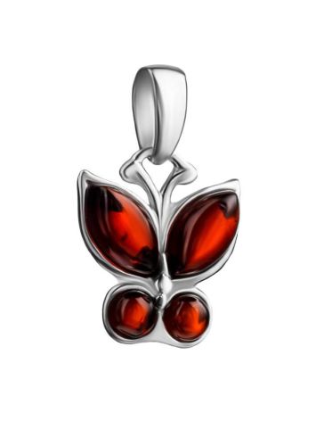 Silver Butterfly Pendant With Cherry Amber The April, image , picture 3