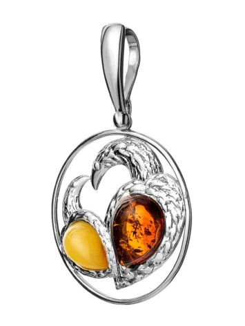 Round Silver Pendant With Multicolor Amber The Eagles, image , picture 4