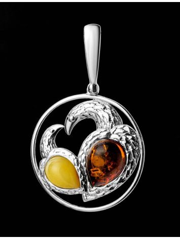 Round Silver Pendant With Multicolor Amber The Eagles, image , picture 5