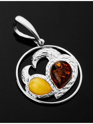Round Silver Pendant With Multicolor Amber The Eagles, image , picture 3