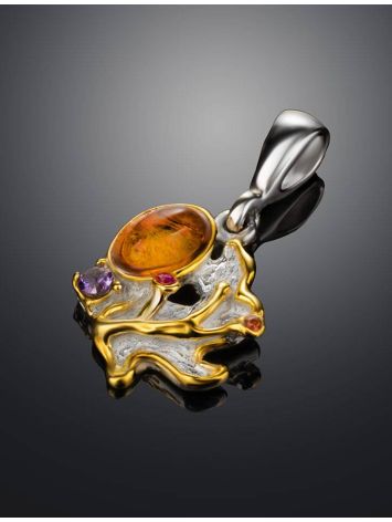 Bright Gold-Plated Pendant With Amber And Crystals The Beatrice, image , picture 2