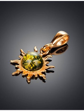 Bright Sun Shaped Gold-Plated Pendant With Amber Centre Stone The Helios, image , picture 2