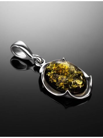 Classy Green Amber Pendant In Sterling Silver The Lyon, image , picture 2