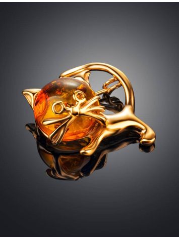 Gold Plated Kitten Brooch With Cognac Amber The Fairyrtale, image , picture 2
