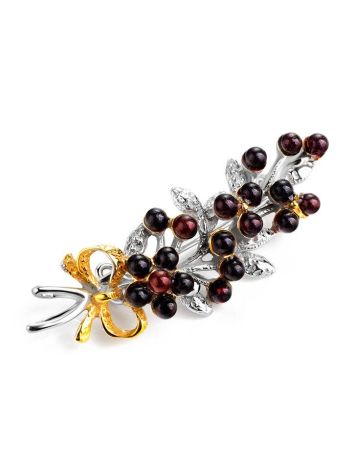 Sterling Silver Floral Brooch With Cherry Amber, image , picture 3