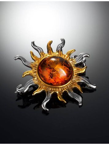 Amber Brooch In Gold Plated Silver The Helios, image , picture 2