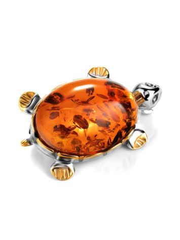 Cognac Amber Brooch In Gold Plated Silver The Turtle, image , picture 4