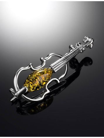 Sterling Silver Brooch With Green Amber The Violin, image , picture 2