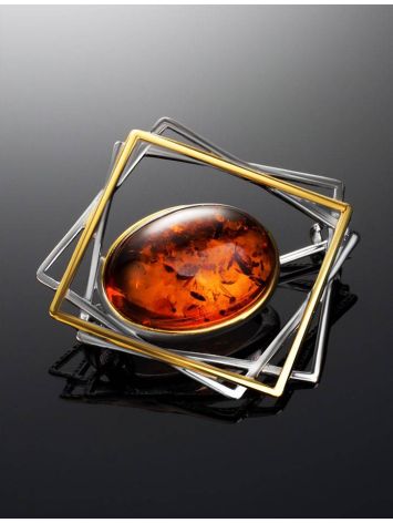 Geometric Gold Plated Brooch With Amber Centerpiece, image , picture 2