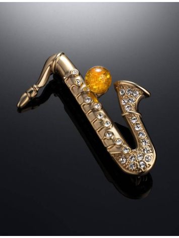 Gold Plated Brooch With Lemon Amber And Crystals The Beoluna, image , picture 2