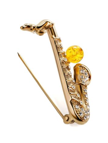 Gold Plated Brooch With Lemon Amber And Crystals The Beoluna, image , picture 3