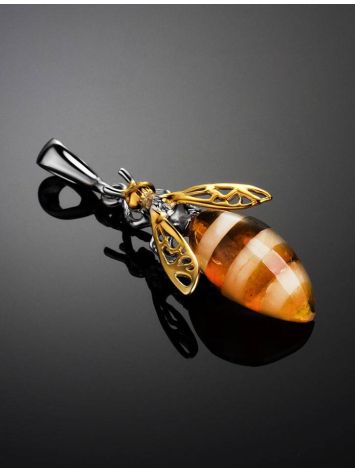 Cute Amber Pendant In Gold-Plated Silver The Bee, image , picture 2