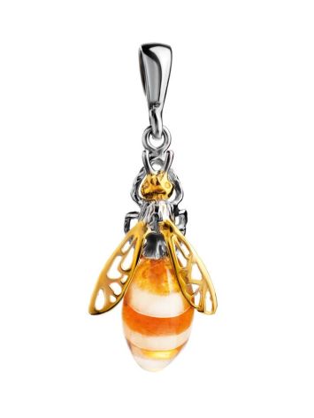 Cute Amber Pendant In Gold-Plated Silver The Bee, image , picture 3