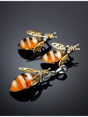 Cute Amber Pendant In Gold-Plated Silver The Bee, image , picture 5