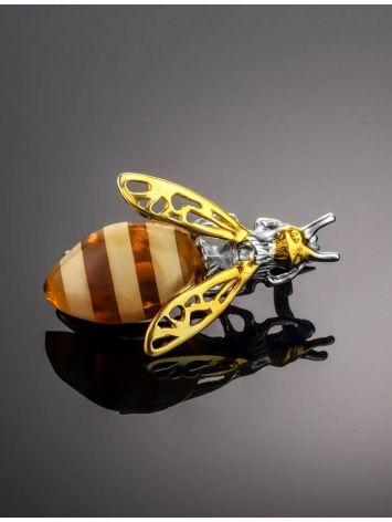 Gold Plated Amber Brooch The Bee, image , picture 2