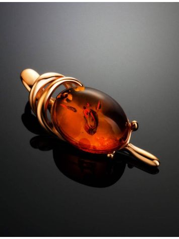 Bold Gold-Plated Pendant With Cognac Amber The Sigma, image , picture 2