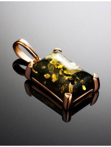 Gold-Plated Silver Pendant With Square Green Amber Stone The Rectangle, image , picture 2
