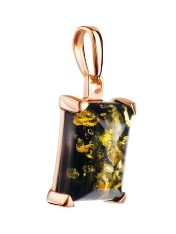 Gold-Plated Silver Pendant With Square Green Amber Stone The Rectangle, image , picture 3