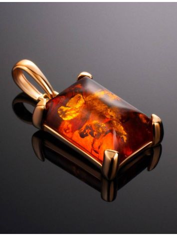 Gold-Plated Silver Pendant With Square Cognac Amber Stone The Rectangle, image , picture 2