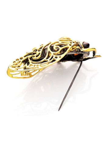 Fabulous Gold Plated Brooch With Multicolor Amber The Cicade, image , picture 6