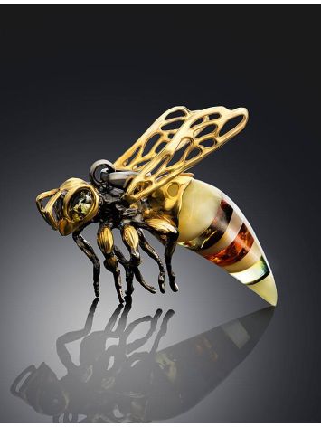 Bright Designer Amber Pendant In Gold-Plated Silver The Bee, image , picture 2