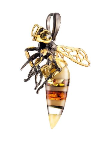 Bright Designer Amber Pendant In Gold-Plated Silver The Bee, image , picture 4