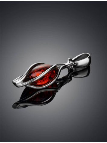 Silver Twisted Pendant With Cherry Amber Centerpiece The Algeria, image , picture 2