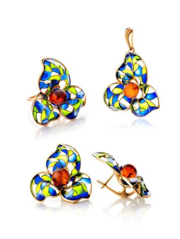 Refined Gold-Plated Pendant With Cognac Amber And Colorful Enamel The Verona, image , picture 5