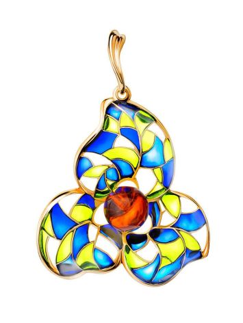 Refined Gold-Plated Pendant With Cognac Amber And Colorful Enamel The Verona, image , picture 4
