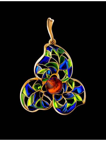 Refined Gold-Plated Pendant With Cognac Amber And Colorful Enamel The Verona, image , picture 2