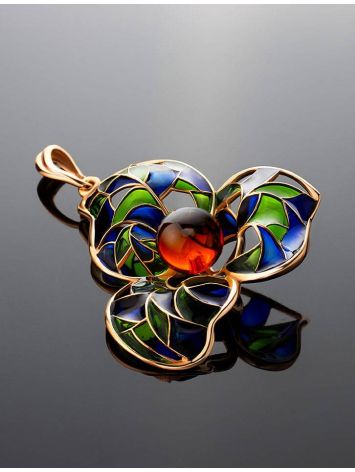 Refined Gold-Plated Pendant With Cognac Amber And Colorful Enamel The Verona, image , picture 3