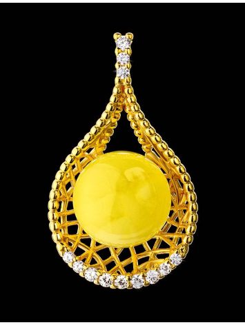 Drop Amber Pendant In Gold-Plated Silver With Crystals The Venus, image , picture 2