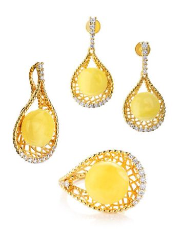 Drop Amber Pendant In Gold-Plated Silver With Crystals The Venus, image , picture 5