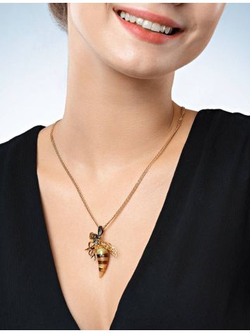 Bright Designer Amber Pendant In Gold-Plated Silver The Bee, image , picture 3