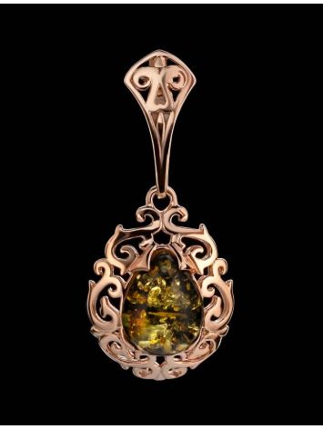 Filigree Gold-Plated Pendant With Green Amber The Luxor, image , picture 2