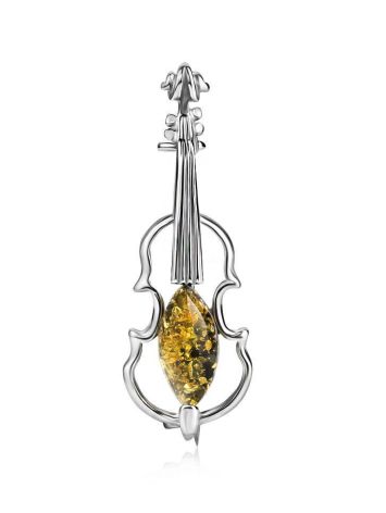 Sterling Silver Brooch With Green Amber The Violin, image 