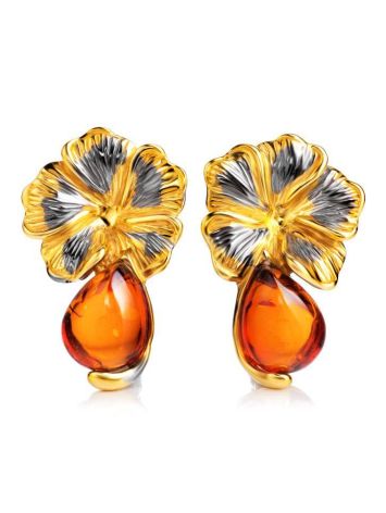 Gold-Plated Earrings With Cognac Amber The Triumph, image 