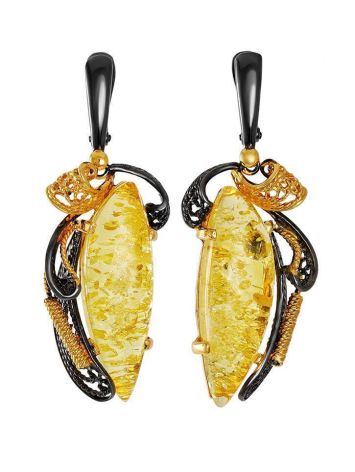 Handcrafted  Floral Amber Earrings In Gold-Plated Sterling Silver The Dew, image 