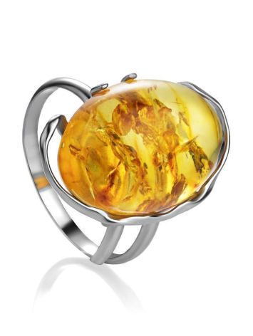One Size Amber Ring In Sterling Silver The Vivaldi, Ring Size: Adjustable, image 