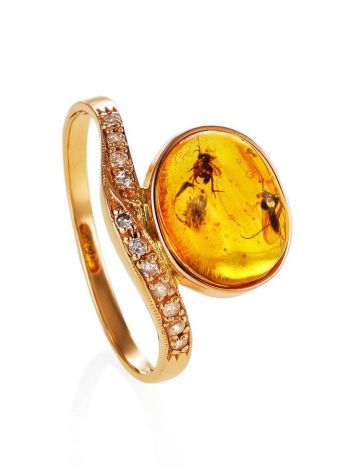Amber Ring With Inclusions And Crystals In Gold The Clio, Ring Size: 8.5 / 18.5, image 