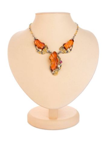 Cognac Amber Necklace In Gold-Plated Silver With Cultured Pearls The Triumph, image 