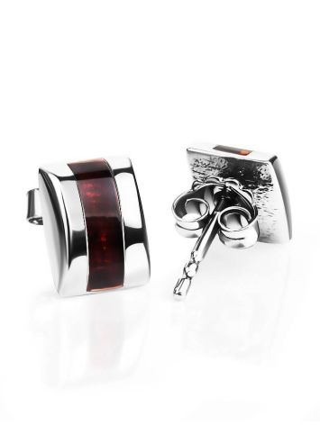 Amber Stud Earrings In Sterling Silver The London, image 