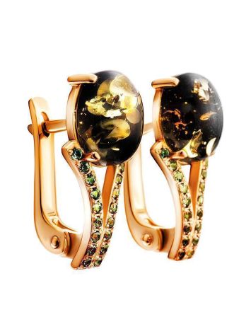 Amber Earrings In Gold-Plated Silver With Green Crystals The Raphael, image 