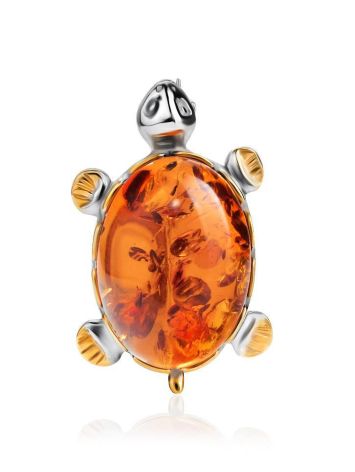 Cognac Amber Brooch In Gold Plated Silver The Turtle, image 