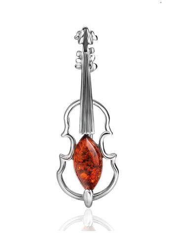 Sterling Silver Brooch With Cognac Amber The Violin, image 